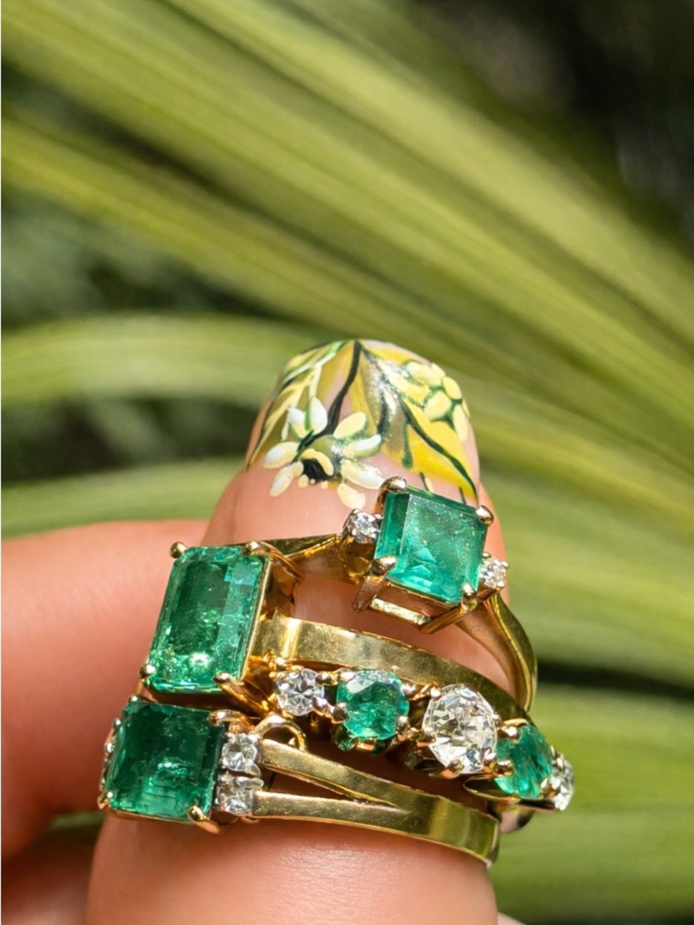 Gold Emerald Stackable Ring Set with Sparkling Accents